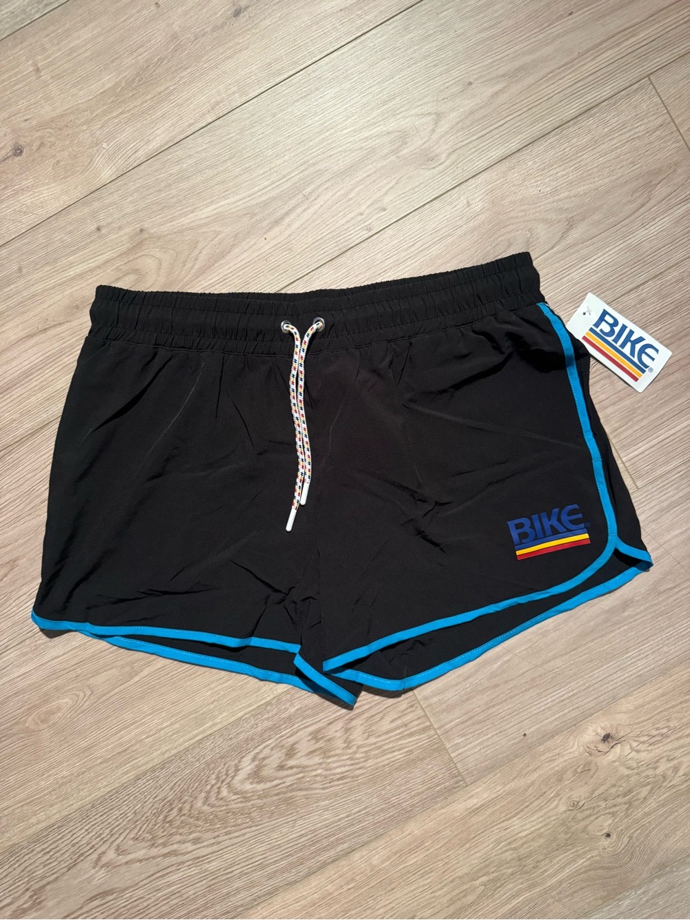 BIKE Black Athletic Shorts with Blue Trim